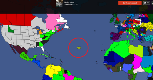 A screenshot that shows the location of the island